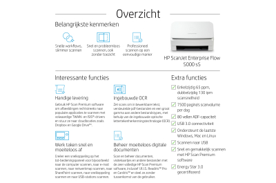 HP ScanJet Enterprise Flow 5000 s5 Paginascanner 600 x 600 DPI A4 Wit
