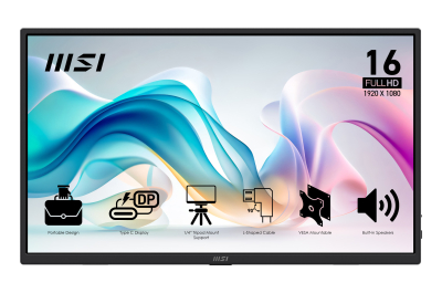 MSI PRO MP165 E6 Draagbare televisie en monitoor Draagbare monitor Zwart 39,6 cm (15.6") LED 1920 x 1080 Pixels