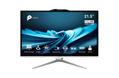 MSI Pro AP222T 14M-623EU Intel® Pentium® Gold G7400 54,6 cm (21.5") 1920 x 1080 Pixels Touchscreen Alles-in-één-pc 8 GB DDR4-SDRAM 128 GB SSD Windows 11 Pro Wi-Fi 5 (802.11ac) Wit
